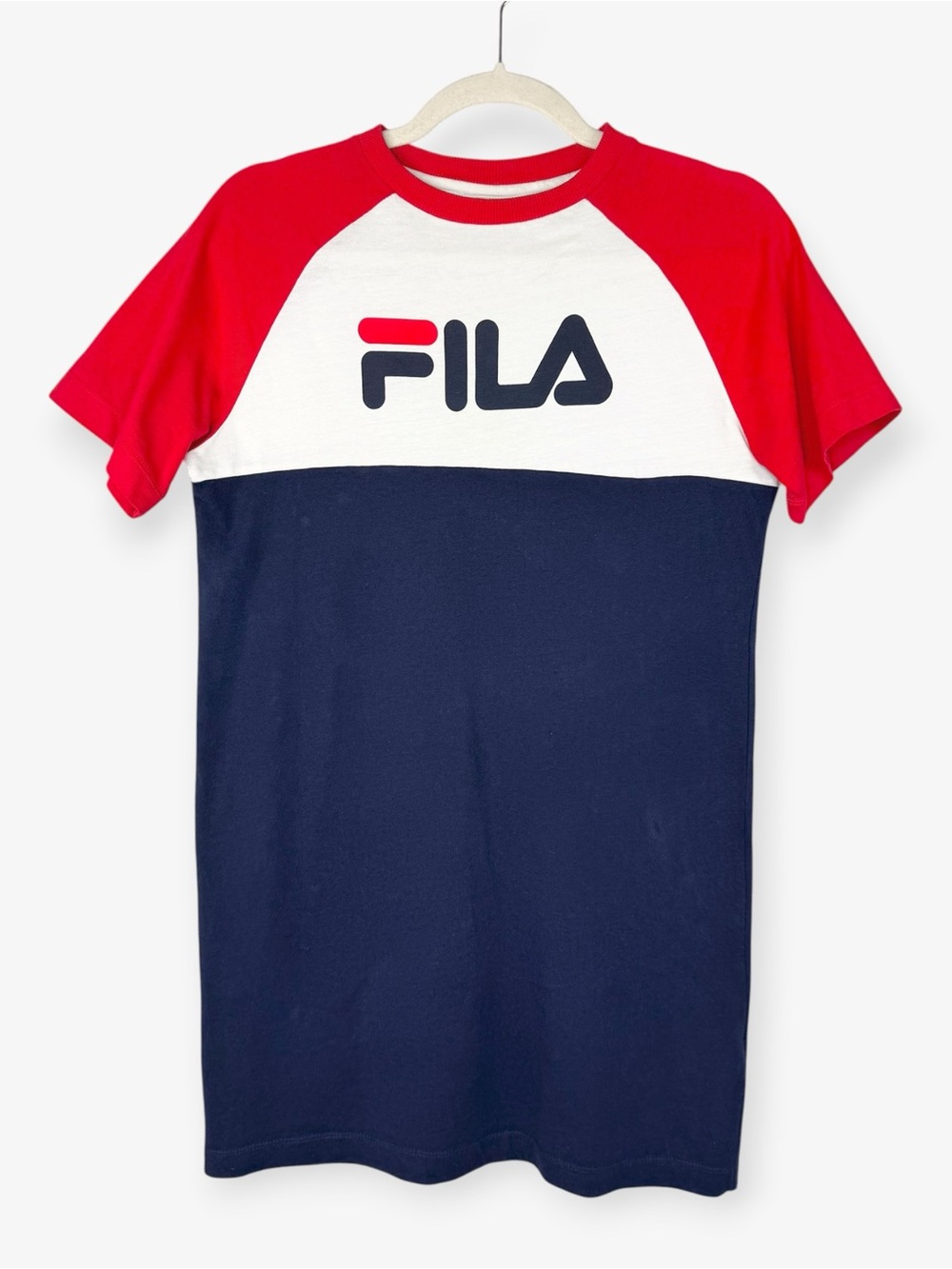 Fila Y2K Colorblock Raglan Logo Long T-Shirt / T-shirt Dress S Red White Navy